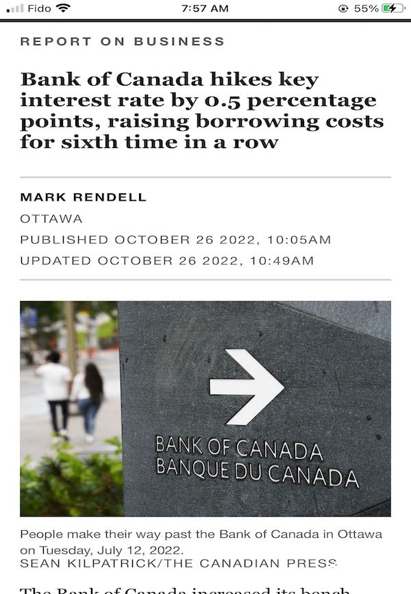 快讯：加拿大央行加息0.5% !!! (今年第六次 已经达3.75%)