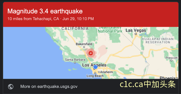 突发！加利福尼亚南部凌晨发生3.8级地震