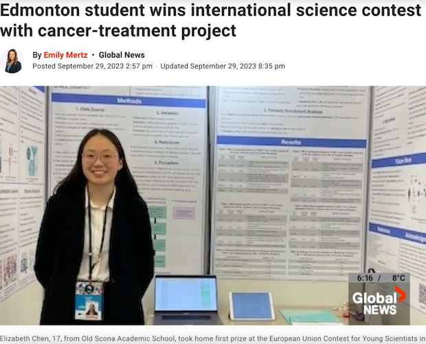 厉害！加拿大17岁华裔学生研究癌症细胞疗法获国际竞赛一等奖