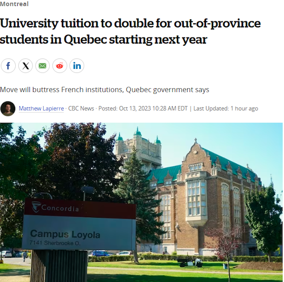 【突发】魁北克省政府下狠手，外省学生学费翻倍！政府要抽头儿！